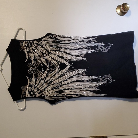 Los Angeles women's M black tank top woth front & back wings and V-neck - Picture 5 of 6